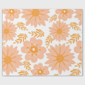 Retro Perzik Fuzz Oranje Bloempatroon Cadeaupapier (Vlak)