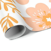 Retro Perzik Fuzz Oranje Bloempatroon Cadeaupapier (Rol Hoek)