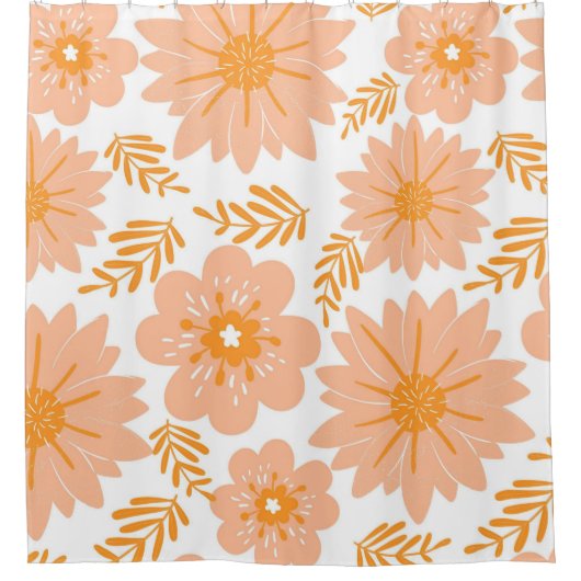 Retro Perzik Fuzz Oranje Bloempatroon Douchegordijn (Voorkant)