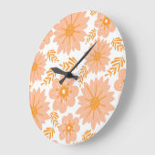 Retro  Perzik Fuzz Oranje Bloempatroon Grote Klok (Hoek)