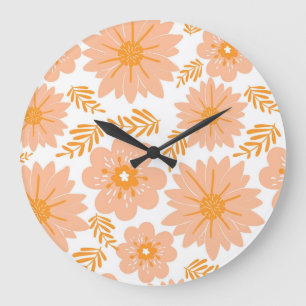 Retro  Perzik Fuzz Oranje Bloempatroon Grote Klok