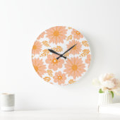 Retro  Perzik Fuzz Oranje Bloempatroon Grote Klok (Huis)