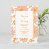 Retro  Perzik Fuzz Oranje Bloempatroon Kaart (Staand voorkant)