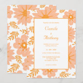 Retro  Perzik Fuzz Oranje Bloempatroon Kaart (Voorkant / Achterkant)