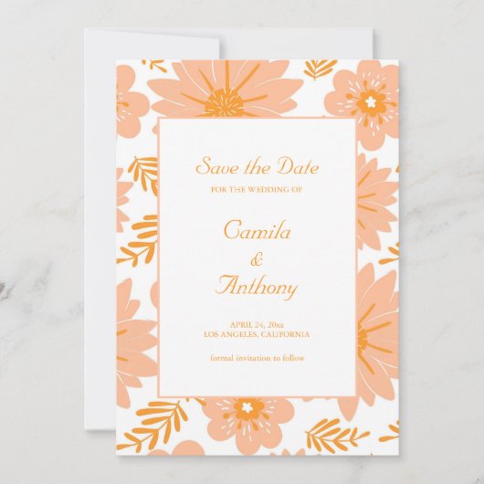 Retro  Perzik Fuzz Oranje Bloempatroon Kaart (Voorkant)