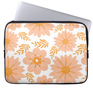 Retro  Perzik Fuzz Oranje Bloempatroon Laptop Sleeve