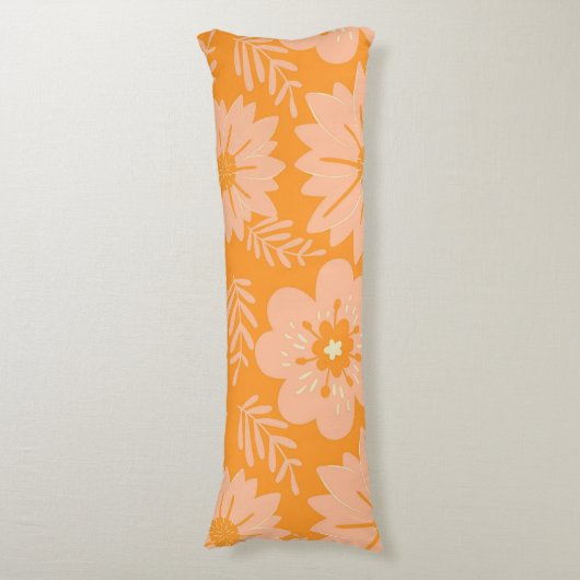 Retro  Perzik Fuzz Oranje Bloempatroon Lichaamskussen (Voorkant Verticaal)