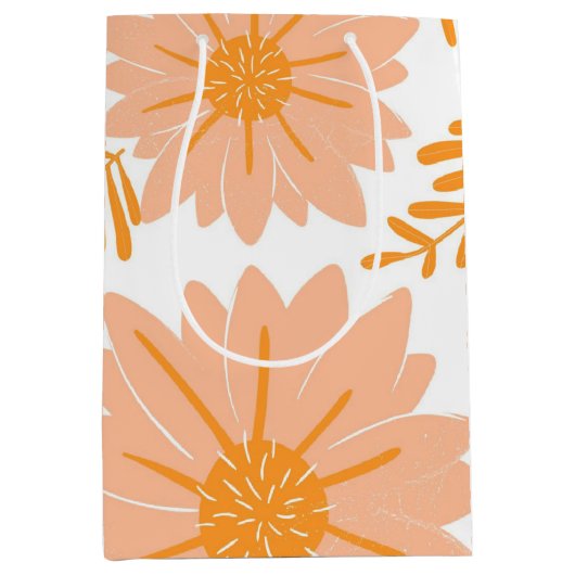 Retro  Perzik Fuzz Oranje Bloempatroon Medium Cadeauzakje (Voorkant)