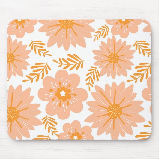 Retro Perzik Fuzz Oranje Bloempatroon Muismat (Voorkant)