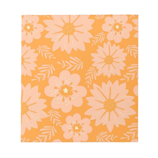 Retro  Perzik Fuzz Oranje Bloempatroon Notitieblok (Voorkant)