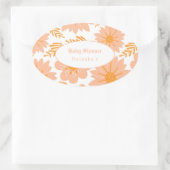 Retro  Perzik Fuzz Oranje Bloempatroon Ovale Sticker (Tas)