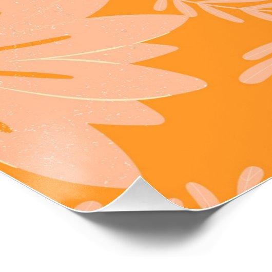 Retro Perzik Fuzz Oranje Bloempatroon Perfect Poster (Hoek)