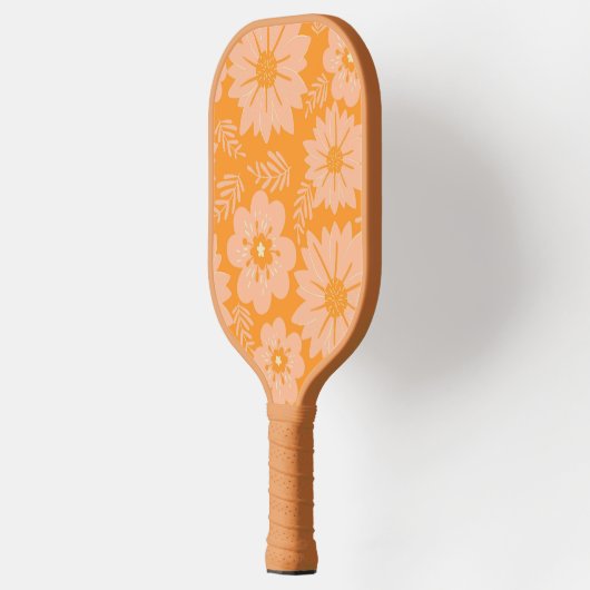 Retro Perzik Fuzz Oranje Bloempatroon Pickleball Paddle (Links)