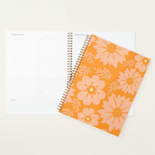 Retro  Perzik Fuzz Oranje Bloempatroon Planner (Display)