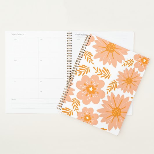 Retro  Perzik Fuzz Oranje Bloempatroon Planner (Display)