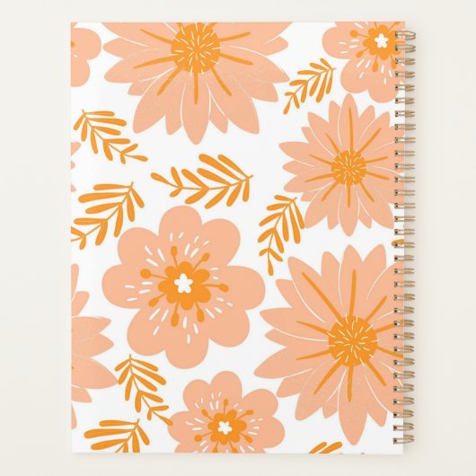 Retro  Perzik Fuzz Oranje Bloempatroon Planner (Achterkant)
