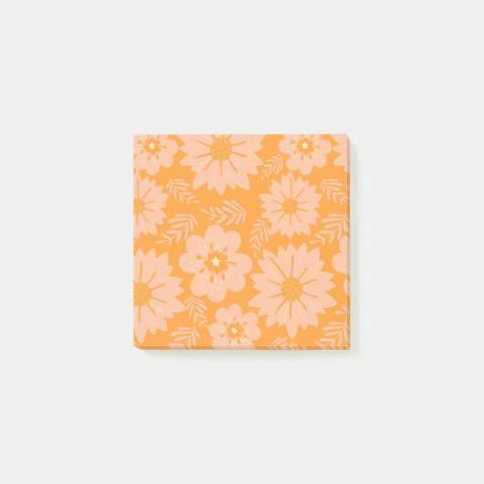 Retro  Perzik Fuzz Oranje Bloempatroon Post-it® Notes (Voorkant)