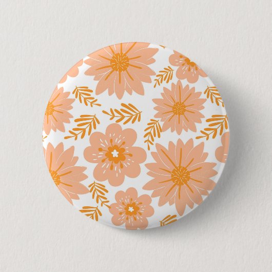 Retro Perzik Fuzz Oranje Bloempatroon Ronde Button 5,7 Cm (Voorkant)