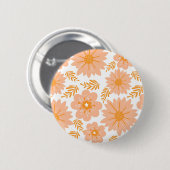 Retro Perzik Fuzz Oranje Bloempatroon Ronde Button 5,7 Cm (Voorkant /achterkant)