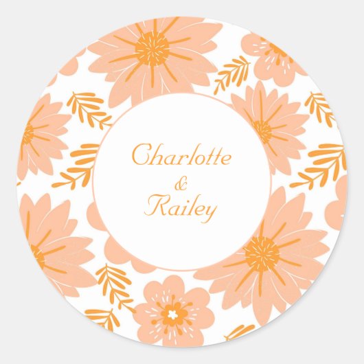 Retro Perzik Fuzz Oranje Bloempatroon Ronde Sticker (Voorkant)