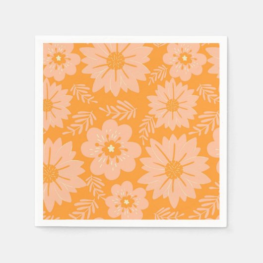 Retro  Perzik Fuzz Oranje Bloempatroon Servet (Voorkant)