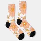 Retro  Perzik Fuzz Oranje Bloempatroon Sokken (Rechts)