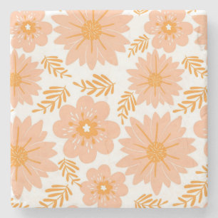 Retro  Perzik Fuzz Oranje Bloempatroon Stenen Onderzetter