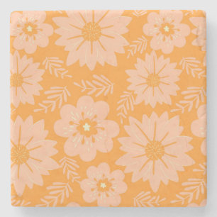 Retro  Perzik Fuzz Oranje Bloempatroon Stenen Onderzetter