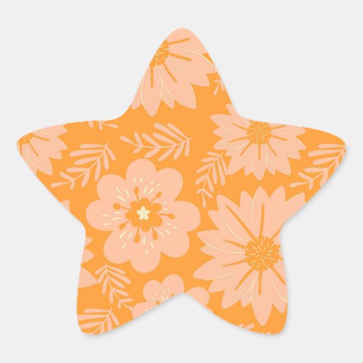 Retro Perzik Fuzz Oranje Bloempatroon Ster Sticker (Voorkant)