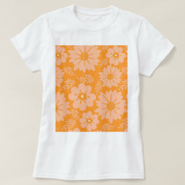 Retro  Perzik Fuzz Oranje Bloempatroon T-shirt