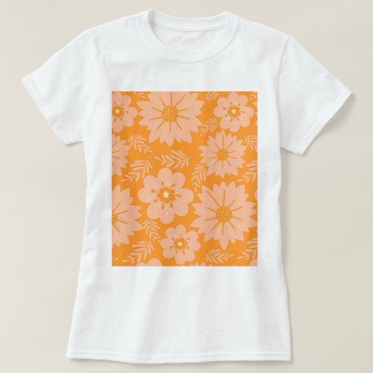 Retro  Perzik Fuzz Oranje Bloempatroon T-shirt (Design voorkant)