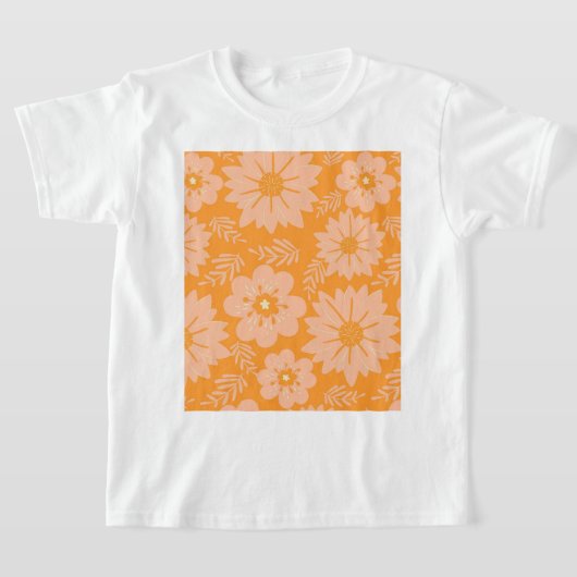 Retro  Perzik Fuzz Oranje Bloempatroon T-shirt (Laagn)
