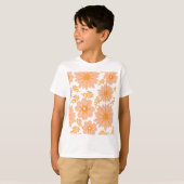 Retro  Perzik Fuzz Oranje Bloempatroon T-shirt (Voorkant volledig)