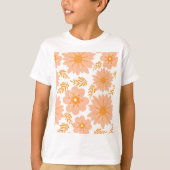 Retro  Perzik Fuzz Oranje Bloempatroon T-shirt (Voorkant)