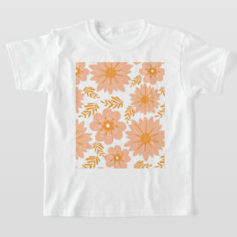 Retro  Perzik Fuzz Oranje Bloempatroon T-shirt