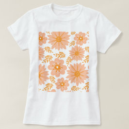 Retro  Perzik Fuzz Oranje Bloempatroon T-shirt