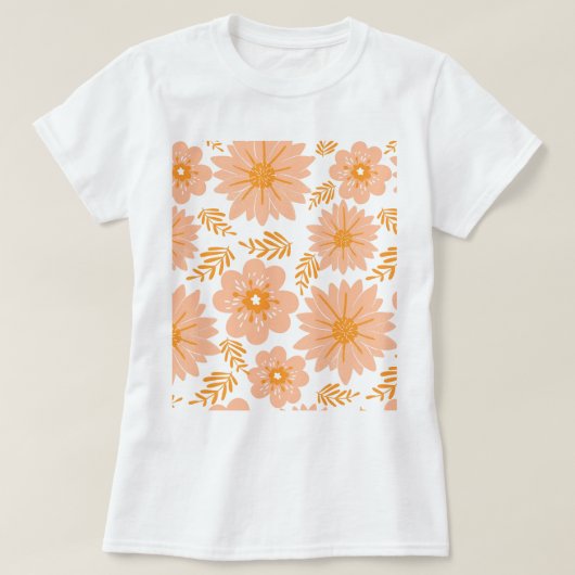 Retro  Perzik Fuzz Oranje Bloempatroon T-shirt (Design voorkant)