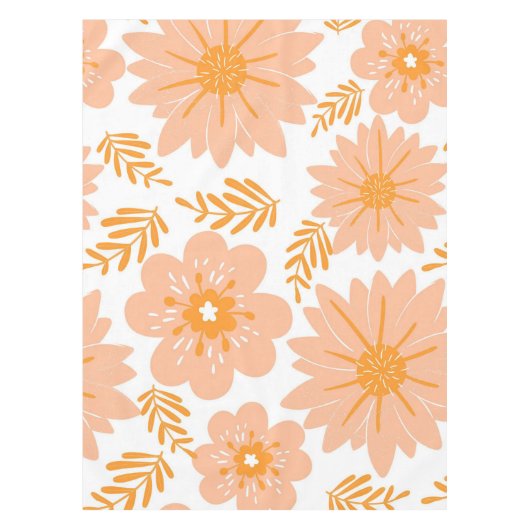 Retro Perzik Fuzz Oranje Bloempatroon Tafelkleed (Voorkant)
