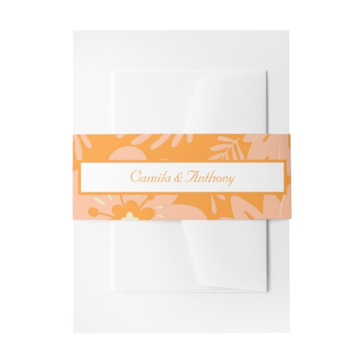 Retro  Perzik Fuzz Oranje Bloempatroon Uitnodigingen Wikkel (Voorkant Voorbeeld)