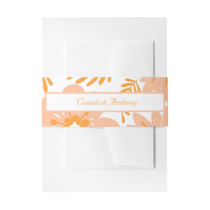 Retro  Perzik Fuzz Oranje Bloempatroon Uitnodigingen Wikkel