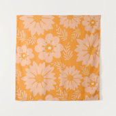 Retro  Perzik Fuzz Oranje Bloempatroon Wandkleed (Voorkant (horizontaal))