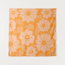 Retro  Perzik Fuzz Oranje Bloempatroon