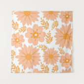 Retro  Perzik Fuzz Oranje Bloempatroon Wandkleed (Voorkant (horizontaal))