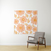 Retro  Perzik Fuzz Oranje Bloempatroon Wandkleed (In Situ (horizontaal))