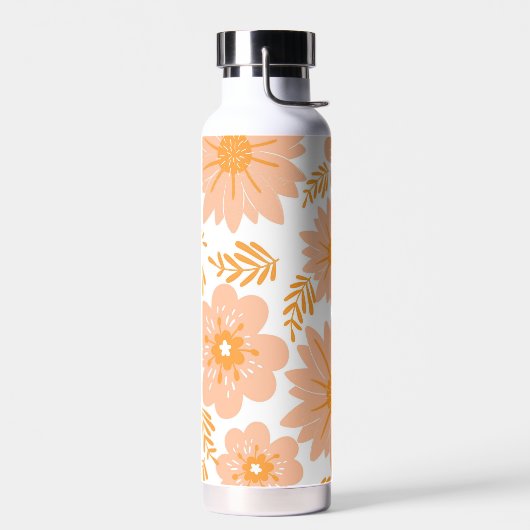 Retro  Perzik Fuzz Oranje Bloempatroon Waterfles (Links)