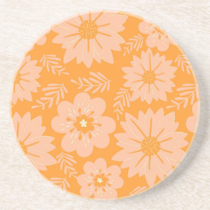 Retro  Perzik Fuzz Oranje Bloempatroon Zandsteen Onderzetter