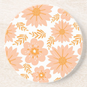 Retro  Perzik Fuzz Oranje Bloempatroon Zandsteen Onderzetter