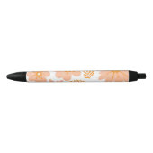Retro Perzik Fuzz Oranje Bloempatroon Zwarte Inkt Pen (Voorkant)