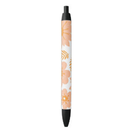 Retro  Perzik Fuzz Oranje Bloempatroon Zwarte Inkt Pen