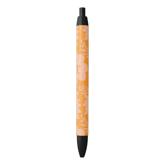 Retro  Perzik Fuzz Oranje Bloempatroon Zwarte Inkt Pen (Voorkant Verticaal)